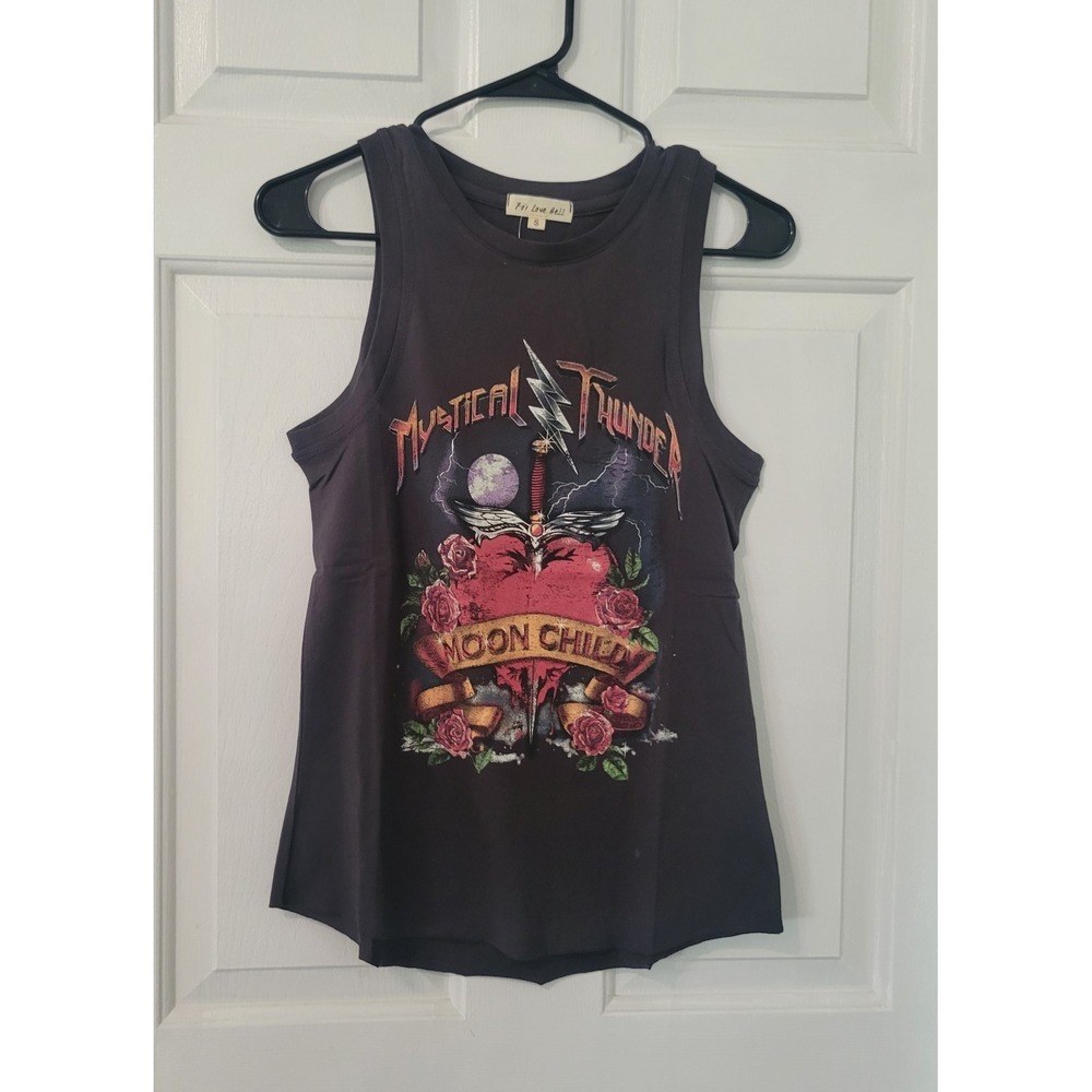 NWT For Love & Bell Mystical Thunder Moon Child Graphic Tank Top Women's Small